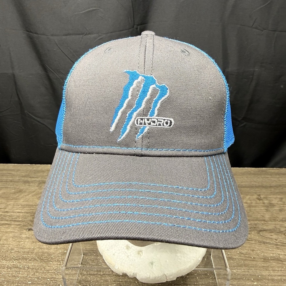 Monster Hydro Snap Back Trucker Hat Mens Gray Blue Mesh Back Cap NWT